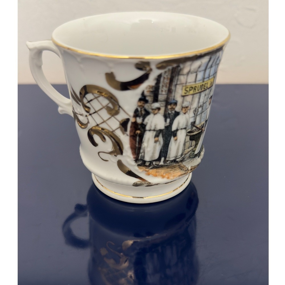 Antique Karlovy Vary Spa Cup "At the Sprudel" c. 1910 - Rare Bohemian Porcelain‎